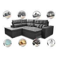 Sofá de Canto 2,60x2,36m Retrátil e Reclinável com Molas Cama inBox Platinum Esquerdo Suede Cinza - 3