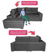 Sofá de Canto 2,60x2,36m Retrátil e Reclinável com Molas Cama inBox Platinum Esquerdo Suede Cinza