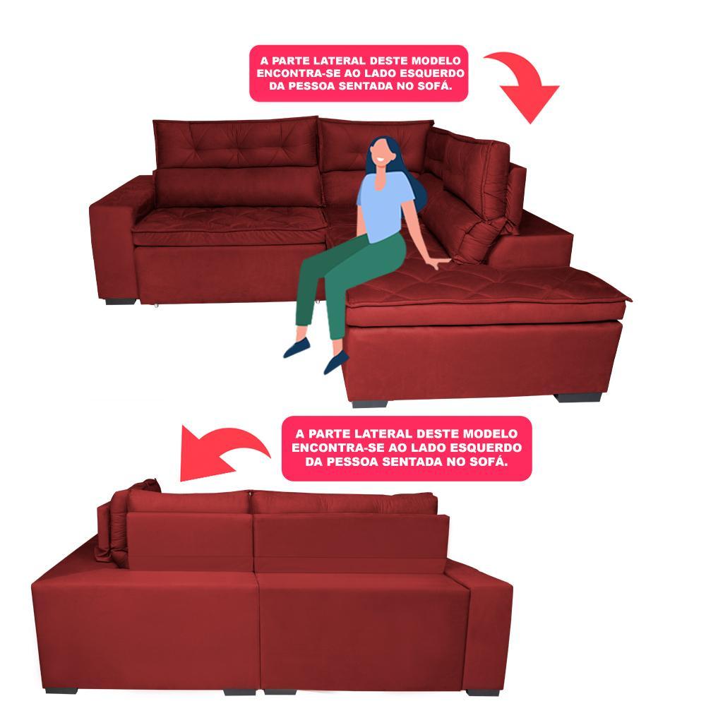 Sofá de Canto 2,60x2,36m Retrátil e Reclinável com Molas Cama inBox Platinum Direito Suede Vermelho - 4