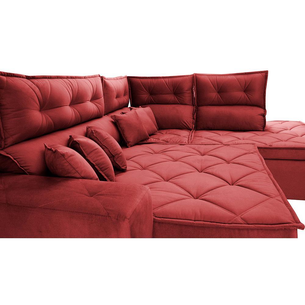 Sofá de Canto 2,60x2,36m Retrátil e Reclinável com Molas Cama inBox Platinum Direito Suede Vermelho - 5