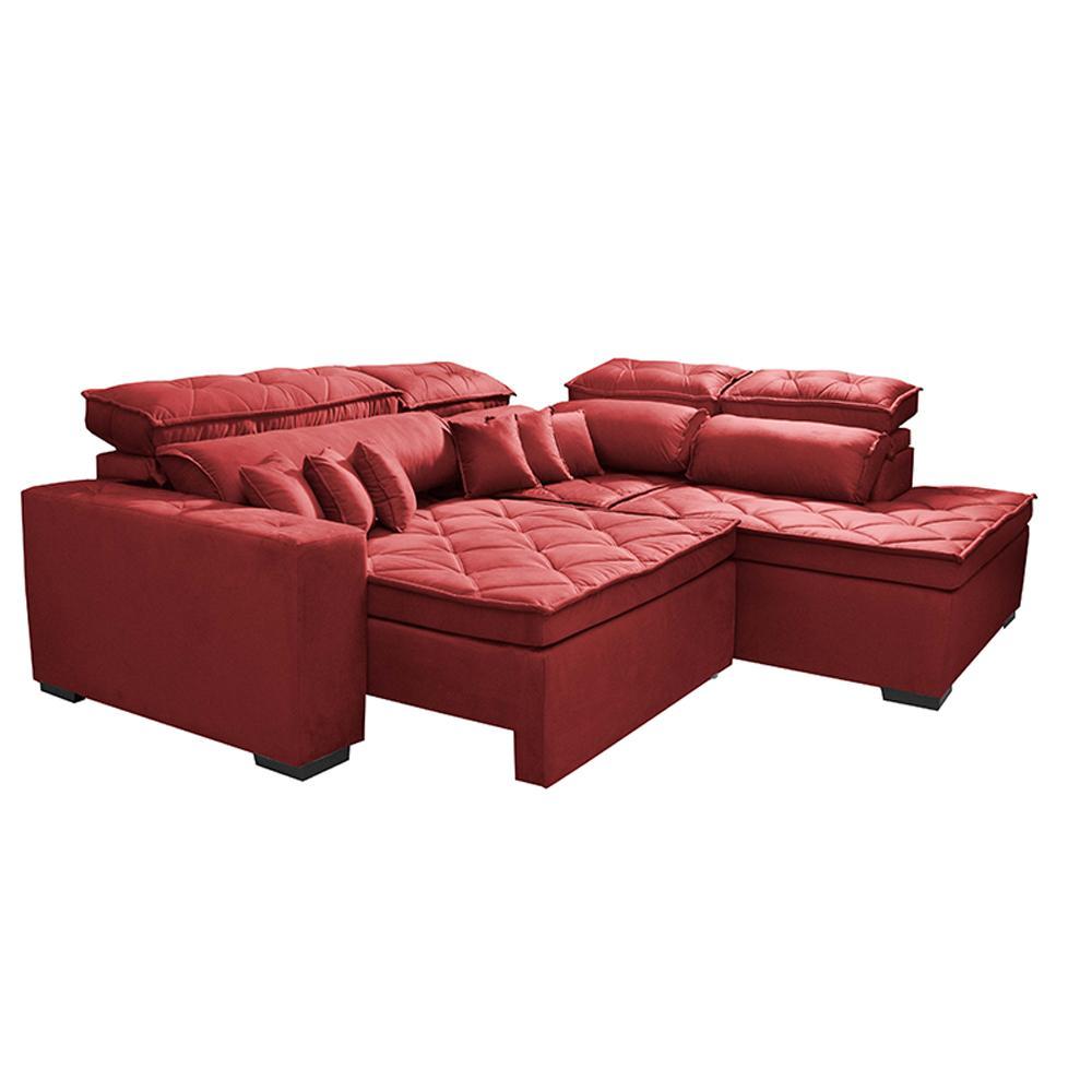 Sofá de Canto 2,60x2,36m Retrátil e Reclinável com Molas Cama inBox Platinum Direito Suede Vermelho - 7
