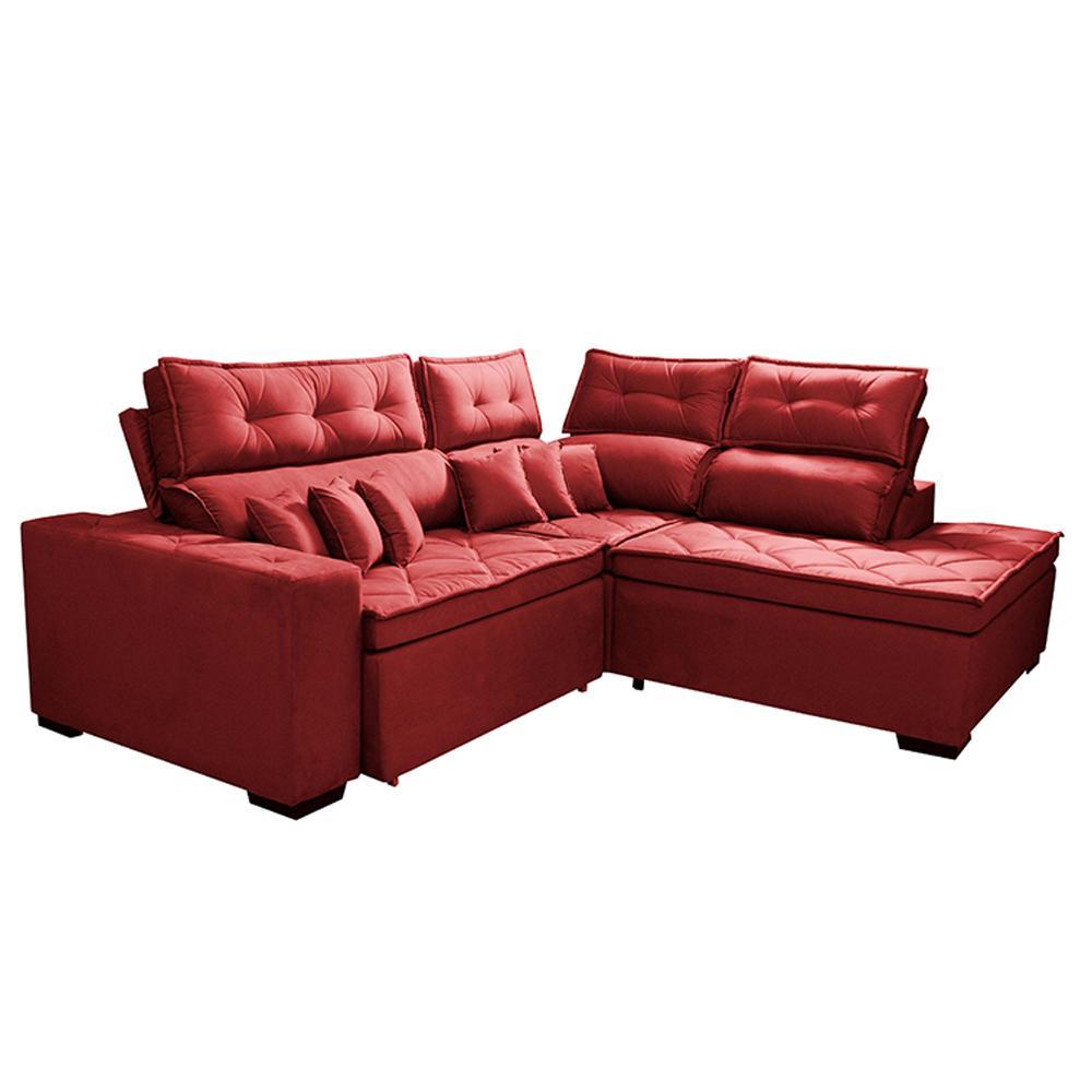 Sofá de Canto 2,60x2,36m Retrátil e Reclinável com Molas Cama inBox Platinum Direito Suede Vermelho - 8