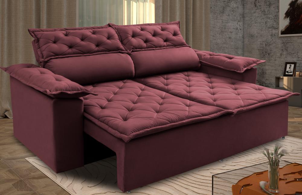 Sofá Retrátil e Reclinável Cama inBox Compact 1,50m Tecido Suede Velusoft Vinho - 1