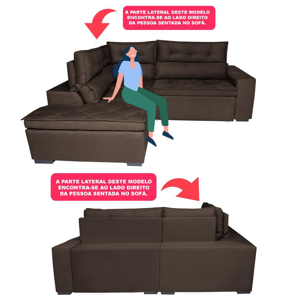 Sofá de Canto 2,60x2,36m Retrátil e Reclinável com Molas Cama inBox Platinum Esquerdo Suede Café - 4