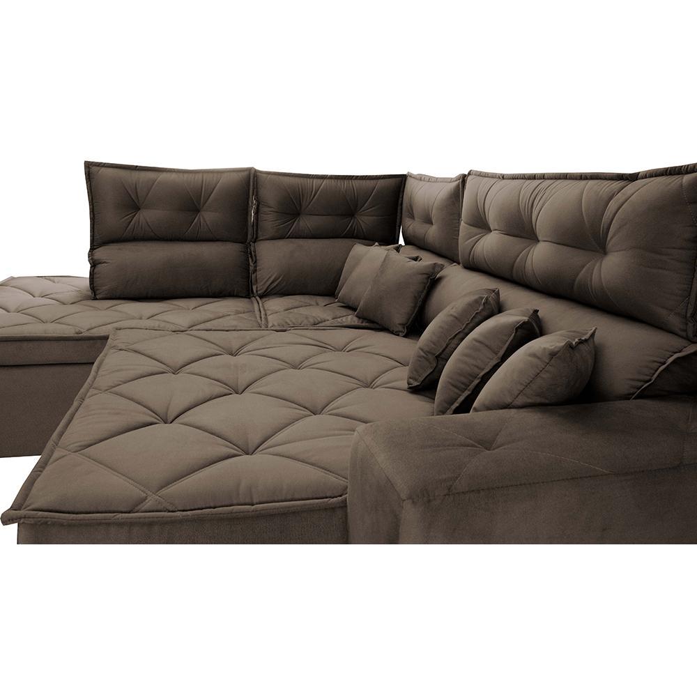 Sofá de Canto 2,60x2,36m Retrátil e Reclinável com Molas Cama inBox Platinum Esquerdo Suede Café - 5