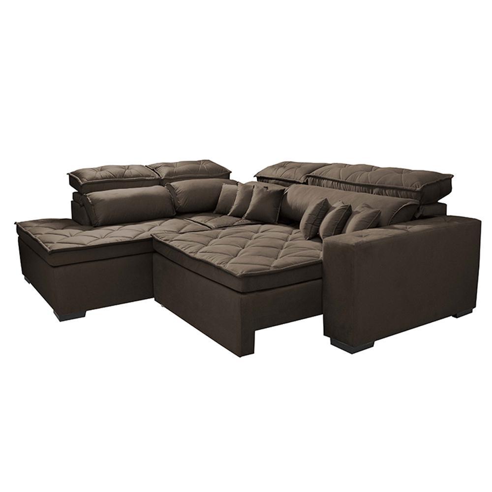 Sofá de Canto 2,60x2,36m Retrátil e Reclinável com Molas Cama inBox Platinum Esquerdo Suede Café - 7