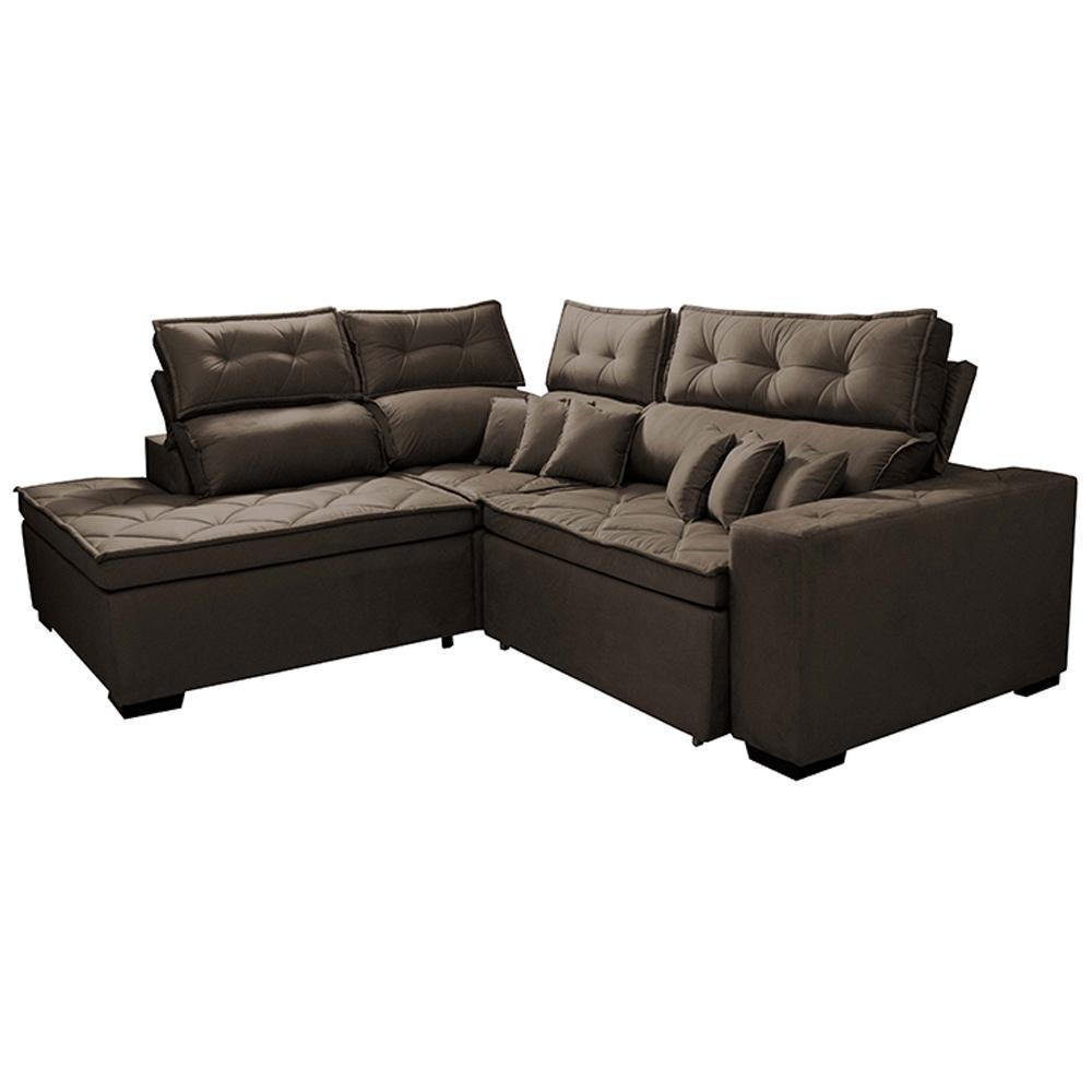 Sofá de Canto 2,60x2,36m Retrátil e Reclinável com Molas Cama inBox Platinum Esquerdo Suede Café - 8