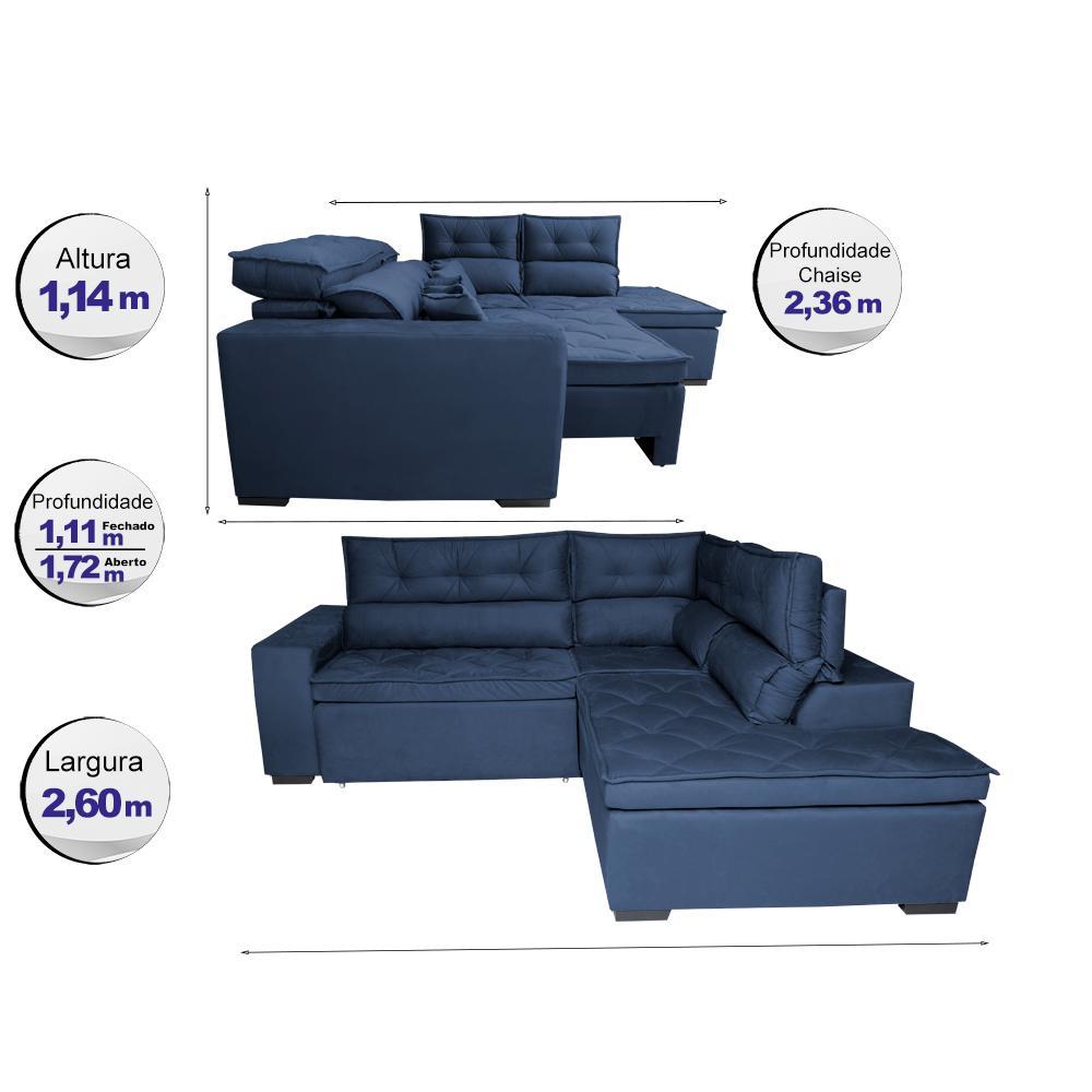 Sofá de Canto 2,60x2,36m Retrátil e Reclinável com Molas Cama inBox Platinum Direito Suede Azul - 2