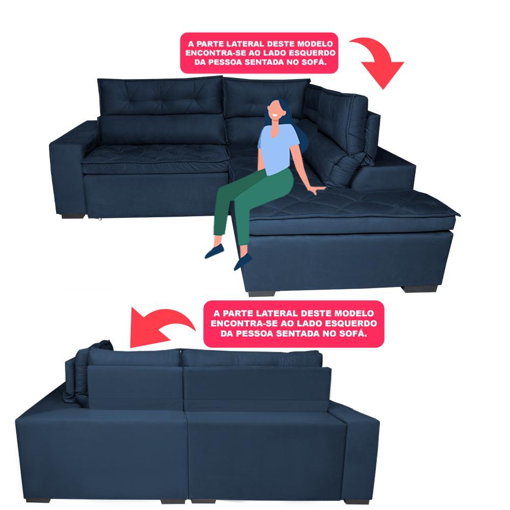 Sofá de Canto 2,60x2,36m Retrátil e Reclinável com Molas Cama inBox Platinum Direito Suede Azul - 4