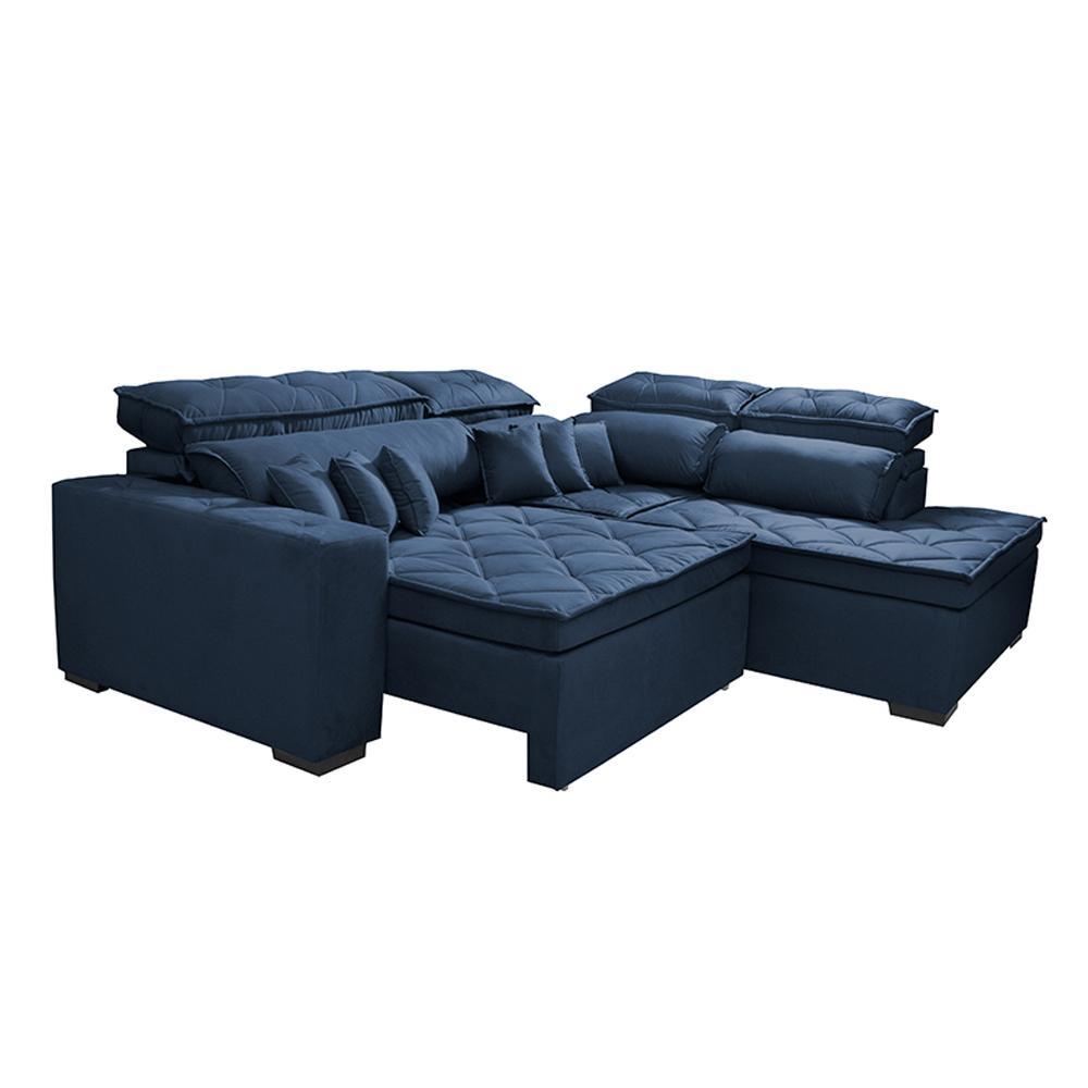 Sofá de Canto 2,60x2,36m Retrátil e Reclinável com Molas Cama inBox Platinum Direito Suede Azul - 8