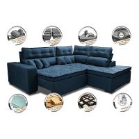 Sofá de Canto 2,60x2,36m Retrátil e Reclinável com Molas Cama inBox Platinum Direito Suede Azul - 3