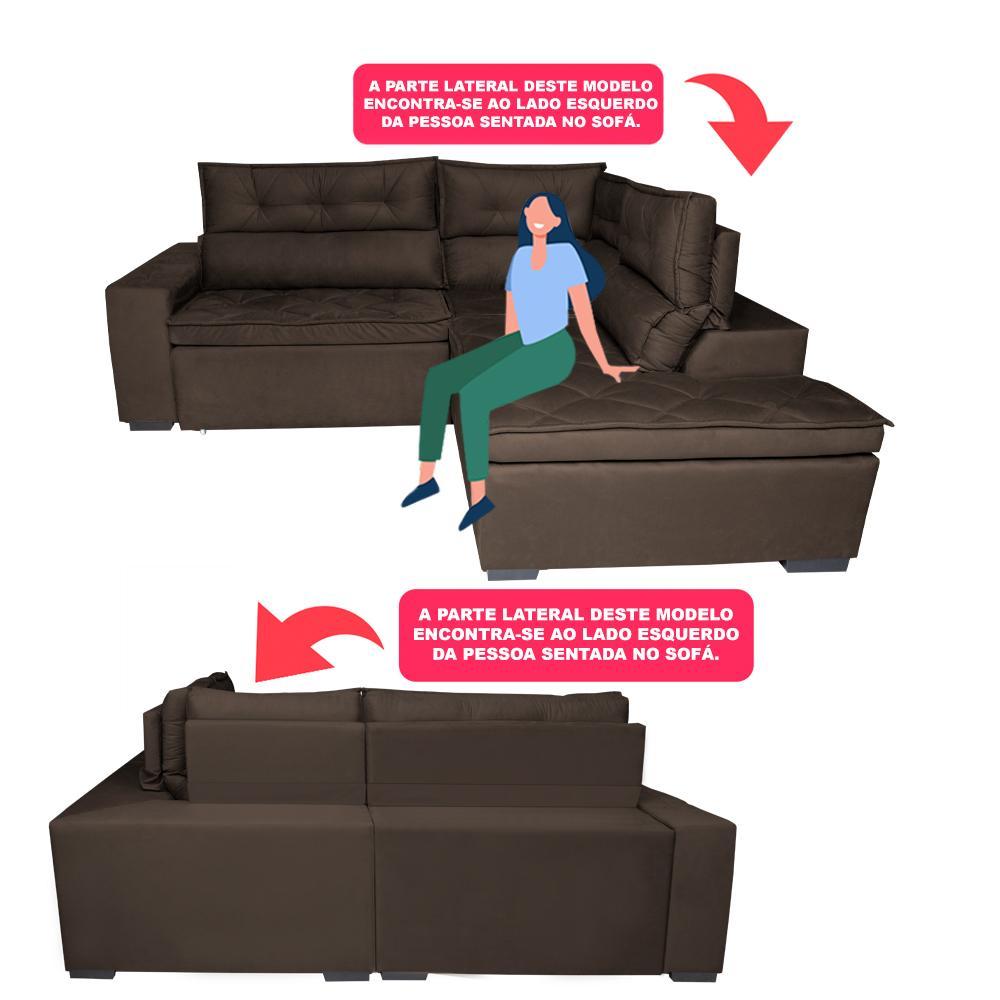 Sofá de Canto 2,60x2,36m Retrátil e Reclinável com Molas Cama inBox Platinum Direito Suede Café - 4