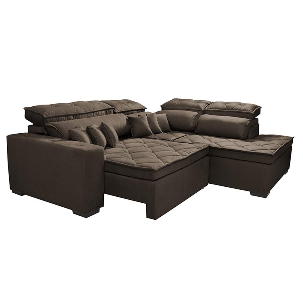 Sofá de Canto 2,60x2,36m Retrátil e Reclinável com Molas Cama inBox Platinum Direito Suede Café - 7