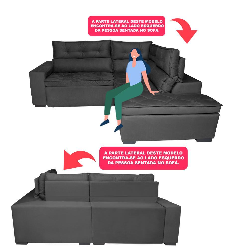 Sofá de Canto 2,60x2,36m Retrátil e Reclinável com Molas Cama inBox Platinum Direito Suede Cinza - 4