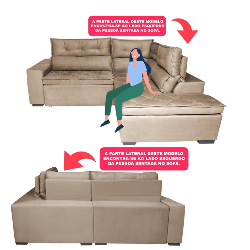 Sofá de Canto 2,60x2,36m Retrátil e Reclinável com Molas Cama inBox Platinum Direito Suede Bege - 4