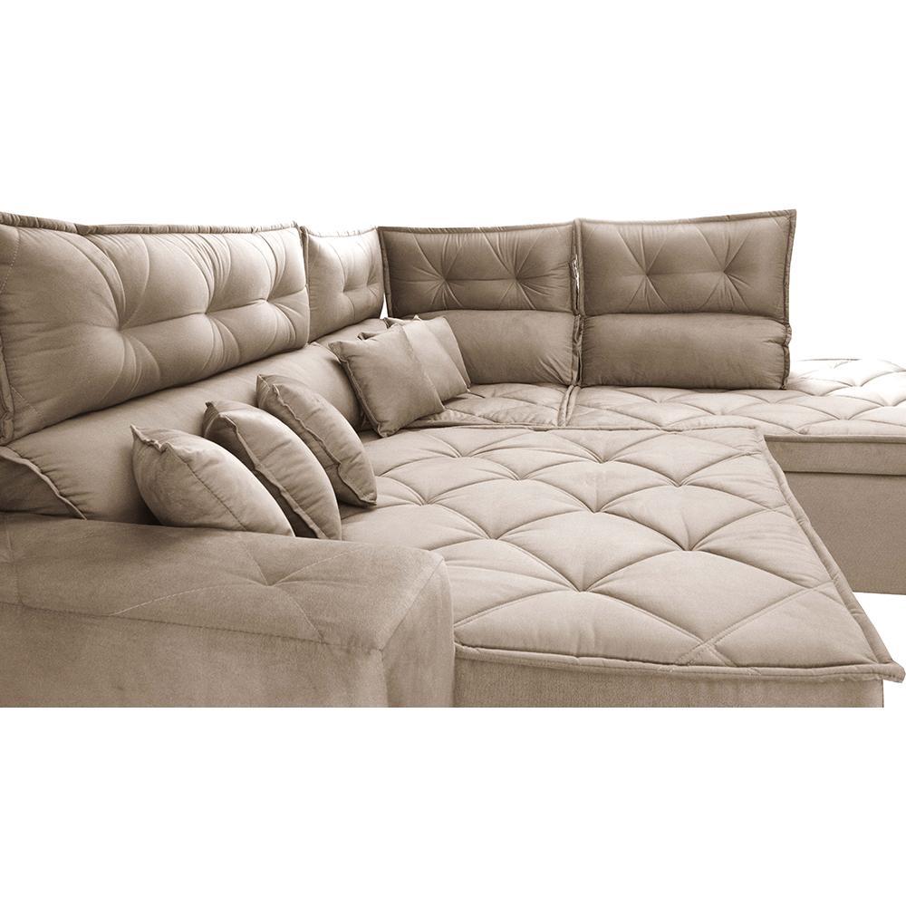 Sofá de Canto 2,60x2,36m Retrátil e Reclinável com Molas Cama inBox Platinum Direito Suede Bege - 5