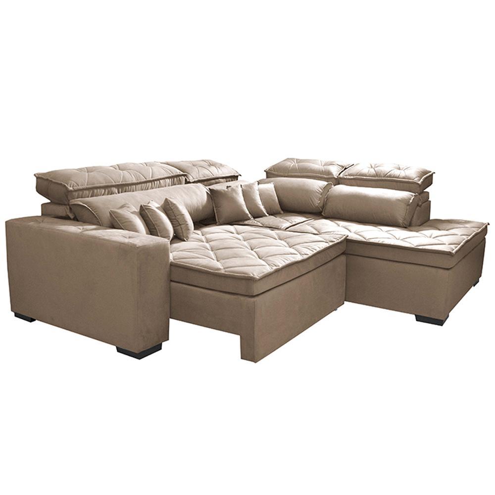 Sofá de Canto 2,60x2,36m Retrátil e Reclinável com Molas Cama inBox Platinum Direito Suede Bege - 7