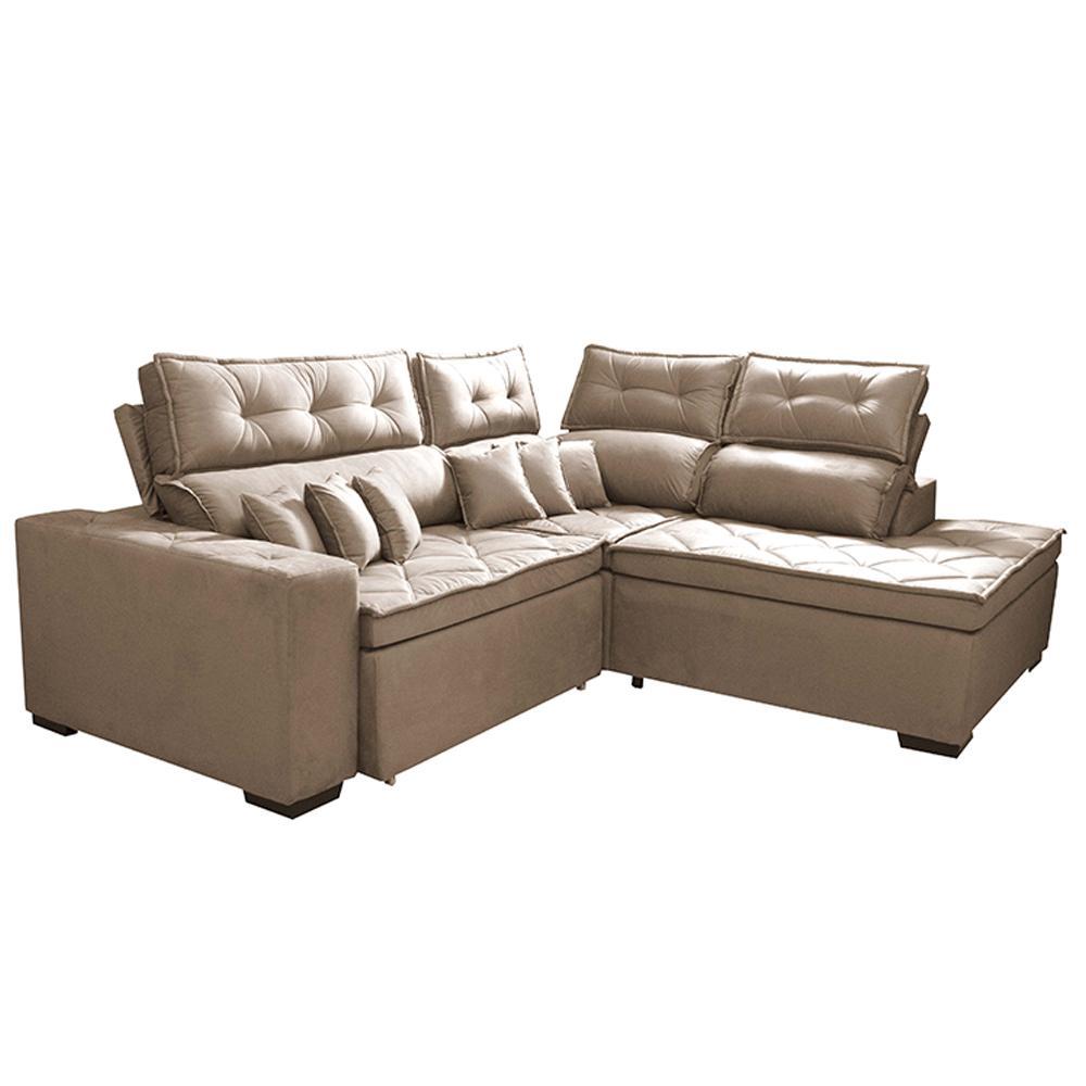 Sofá de Canto 2,60x2,36m Retrátil e Reclinável com Molas Cama inBox Platinum Direito Suede Bege - 8