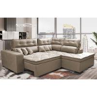 Sofá de Canto 2,60x2,36m Retrátil e Reclinável com Molas Cama inBox Platinum Direito Suede Bege - 1