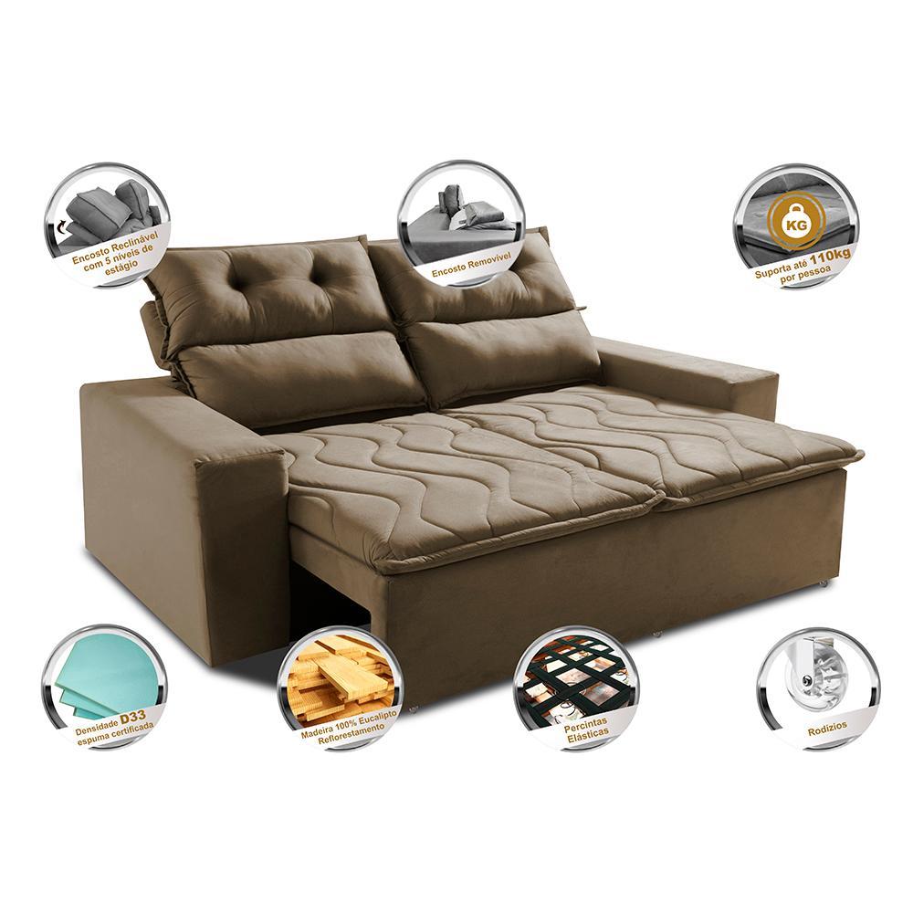 Sofá Retrátil e Reclinável 1,50m Cama inBox Smal com bordado pantográfico Suede Castor - 3