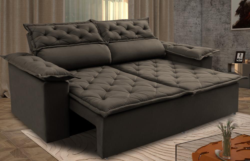 Sofá Retrátil e Reclinável Cama inBox Compact 1,50m Tecido Suede Velusoft Café - 1