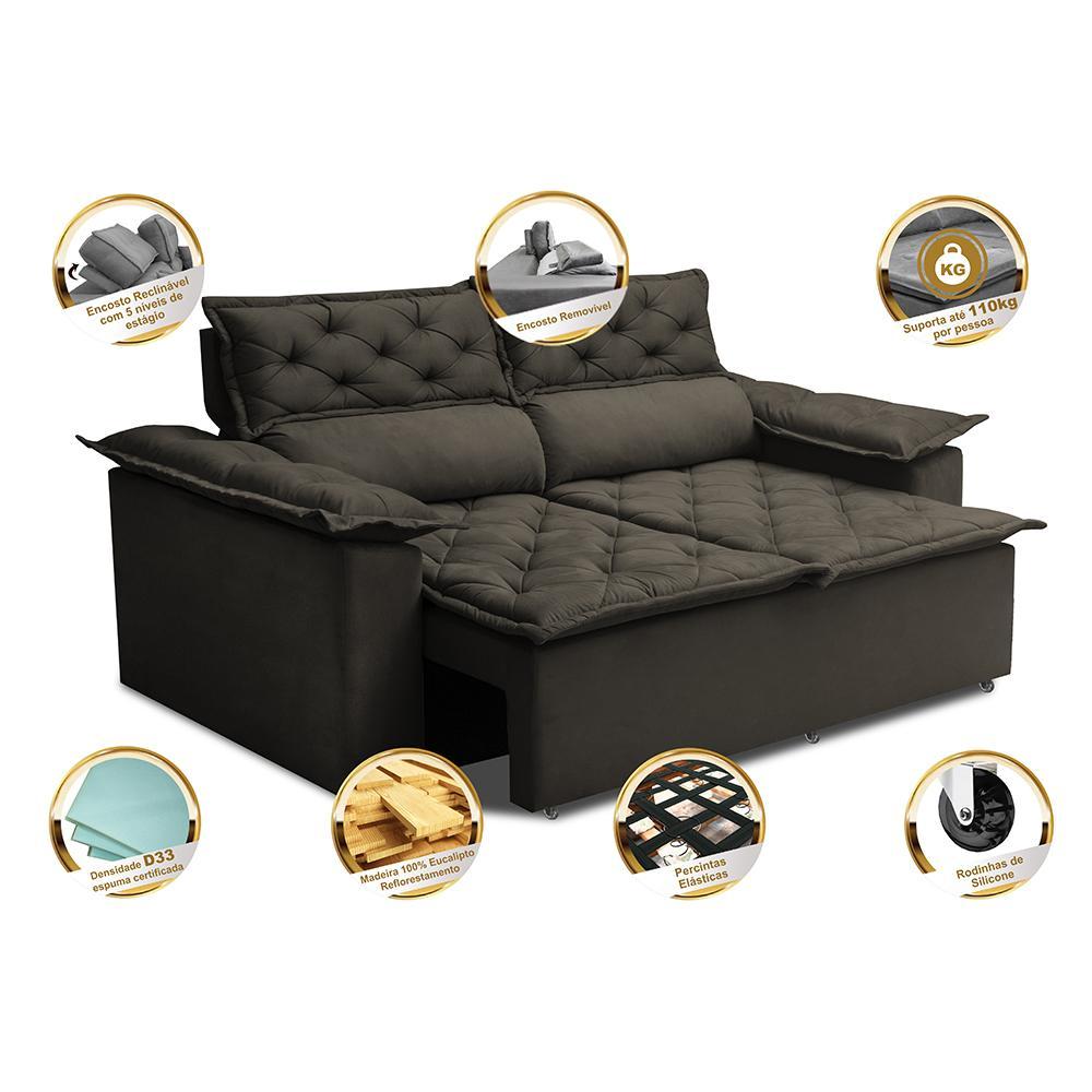 Sofá Retrátil e Reclinável Cama inBox Compact 1,50m Tecido Suede Velusoft Café - 3