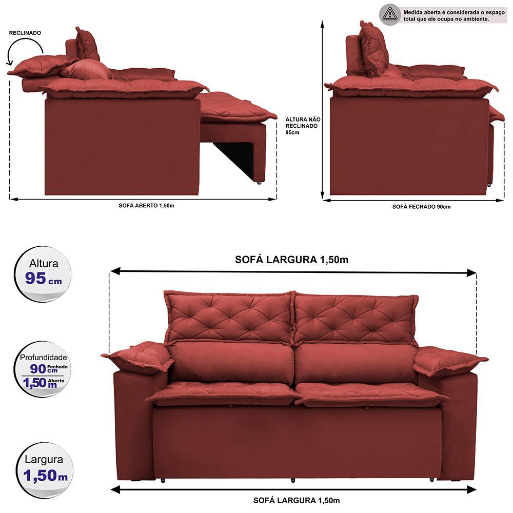 Sofá Retrátil e Reclinável Cama inBox Compact 1,50m Tecido Suede Velusoft Vermelho - 2