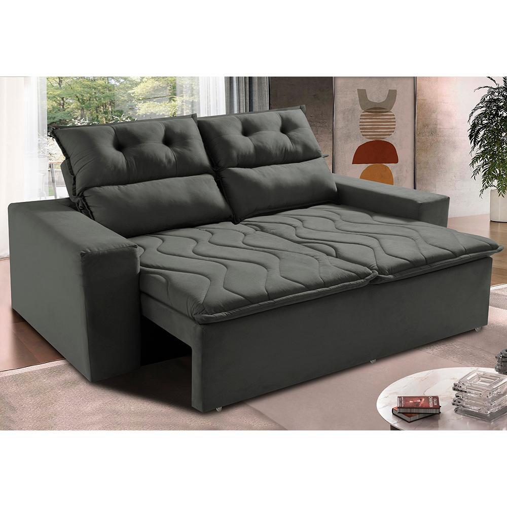 Sofá Retrátil e Reclinável 1,50m Cama inBox Smal com bordado pantográfico Suede Cinza - 1