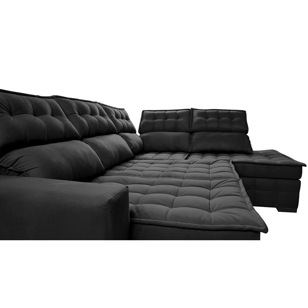 Sofá de Canto Direito 2,65x2,30m Retrátil e Reclinável com Molas Ensacadas Cama inBox Nobre Preto - 1