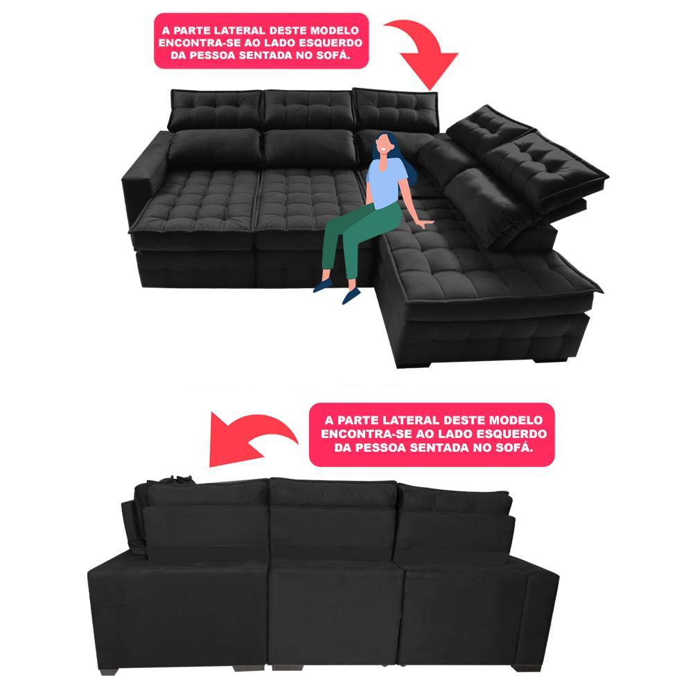 Sofá de Canto Direito 2,65x2,30m Retrátil e Reclinável com Molas Ensacadas Cama inBox Nobre Preto - 4