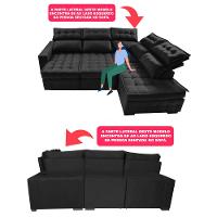 Sofá de Canto Direito 2,65x2,30m Retrátil e Reclinável com Molas Ensacadas Cama inBox Nobre Preto