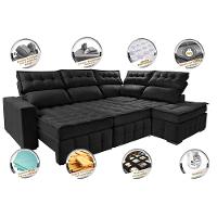 Sofá de Canto Direito 2,65x2,30m Retrátil e Reclinável com Molas Ensacadas Cama inBox Nobre Preto - 5