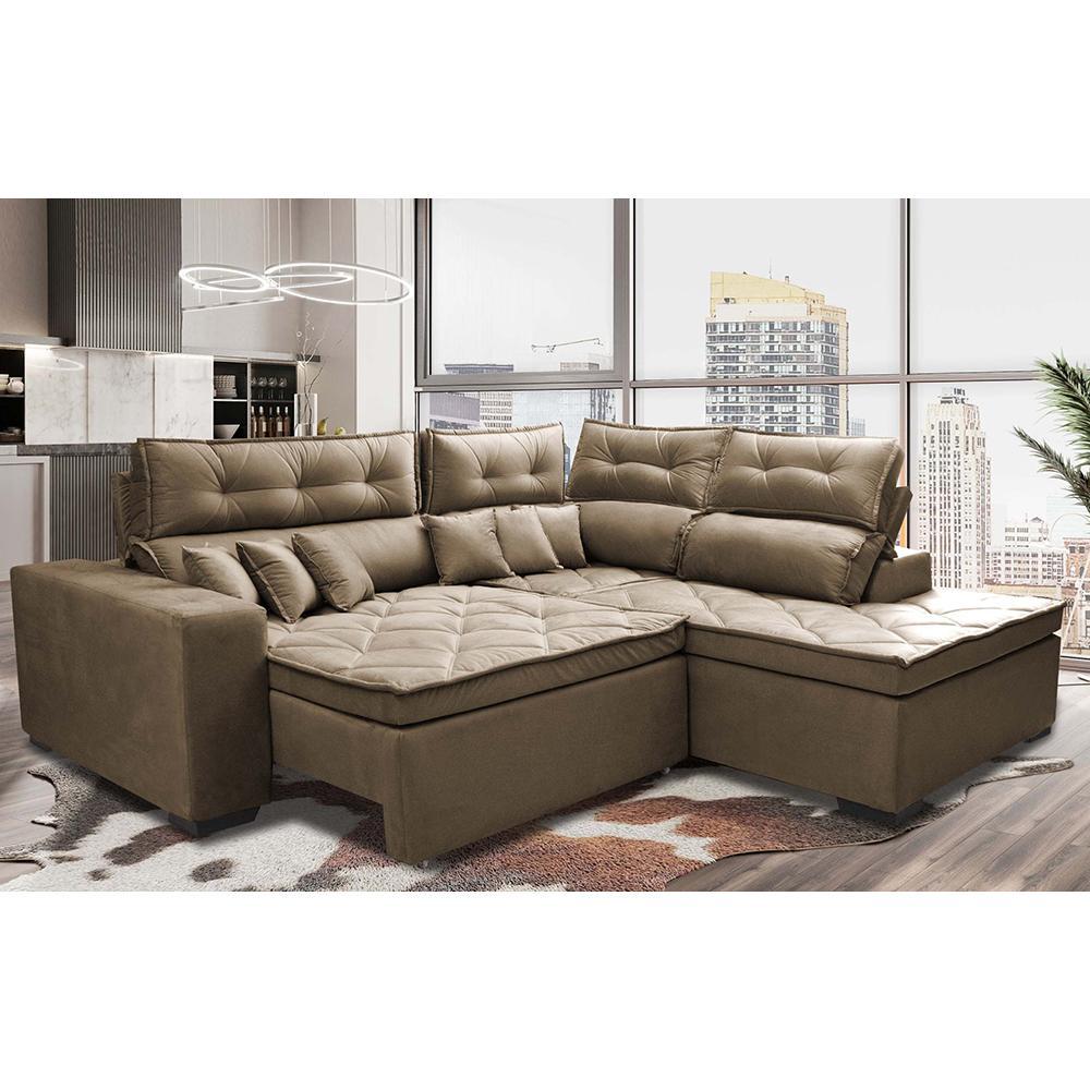 Sofá de Canto 2,60x2,36m Retrátil e Reclinável com Molas Cama inBox Platinum Direito Suede Castor - 1