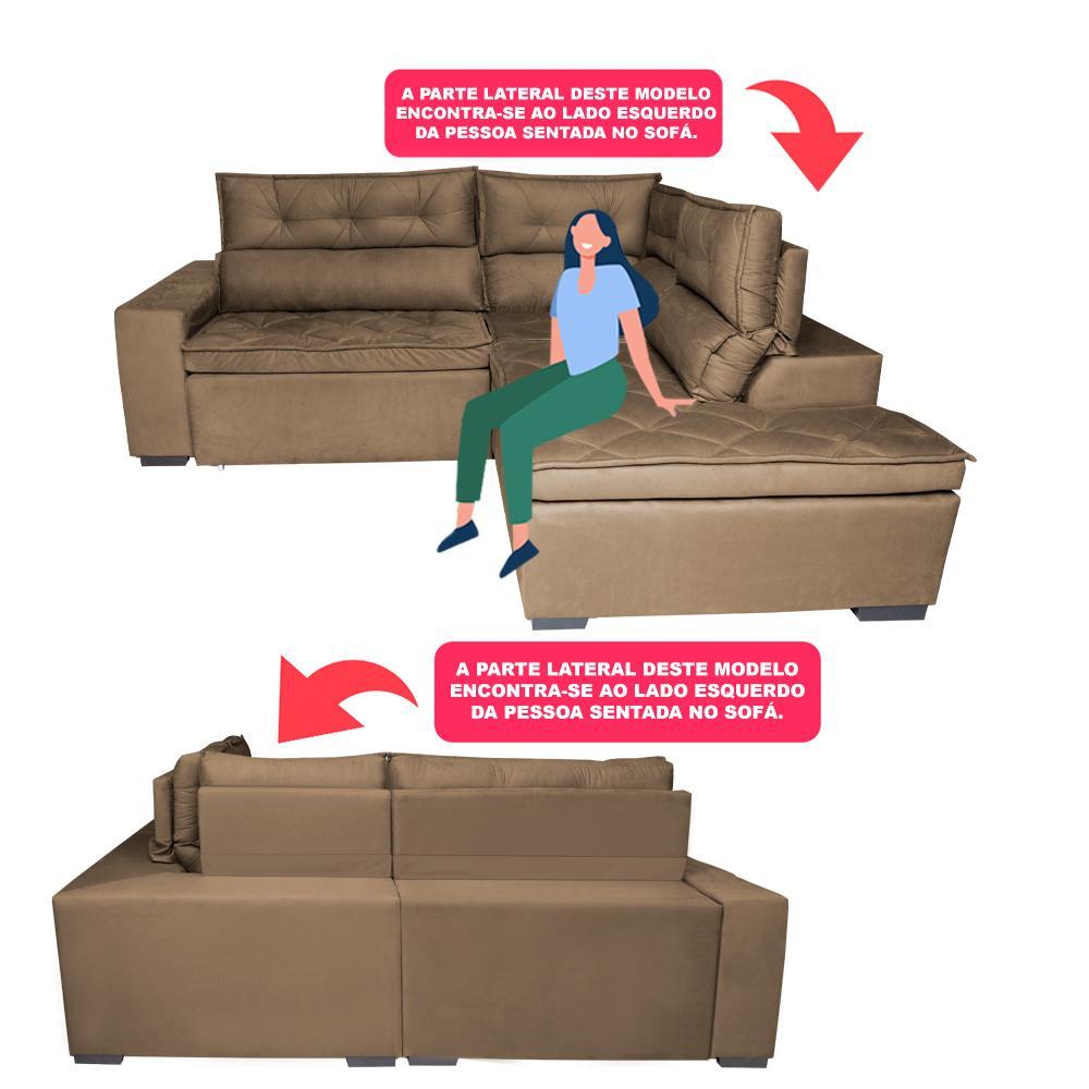 Sofá de Canto 2,60x2,36m Retrátil e Reclinável com Molas Cama inBox Platinum Direito Suede Castor - 4