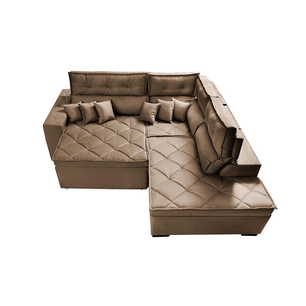 Sofá de Canto 2,60x2,36m Retrátil e Reclinável com Molas Cama inBox Platinum Direito Suede Castor - 6