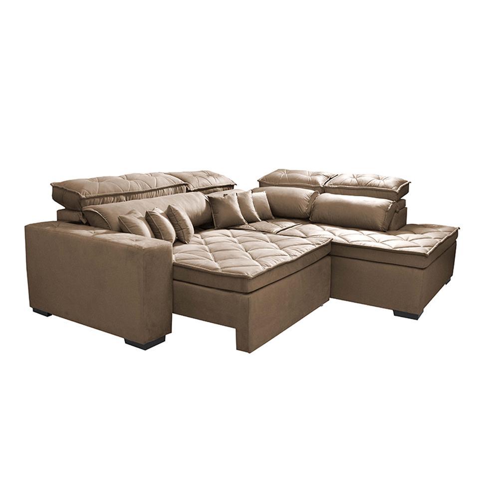 Sofá de Canto 2,60x2,36m Retrátil e Reclinável com Molas Cama inBox Platinum Direito Suede Castor - 7