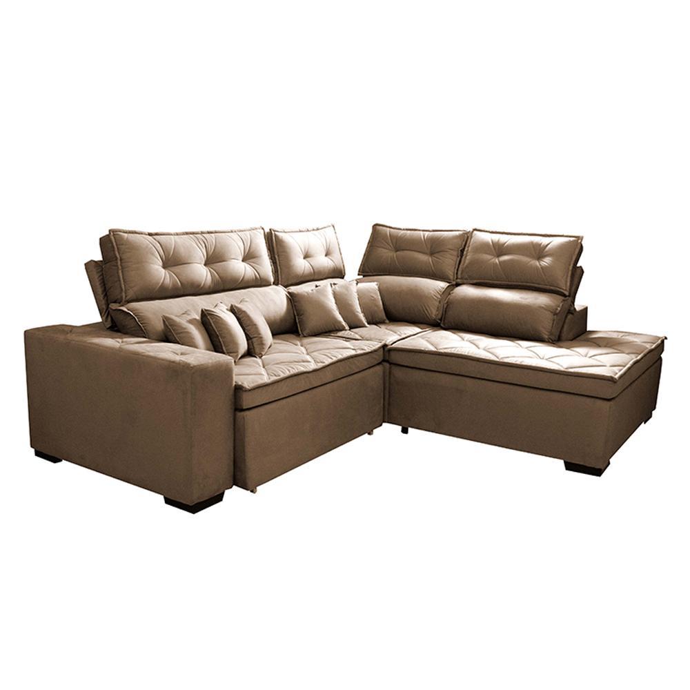 Sofá de Canto 2,60x2,36m Retrátil e Reclinável com Molas Cama inBox Platinum Direito Suede Castor - 8