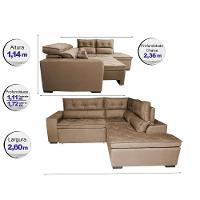 Sofá de Canto 2,60x2,36m Retrátil e Reclinável com Molas Cama inBox Platinum Direito Suede Castor - 2