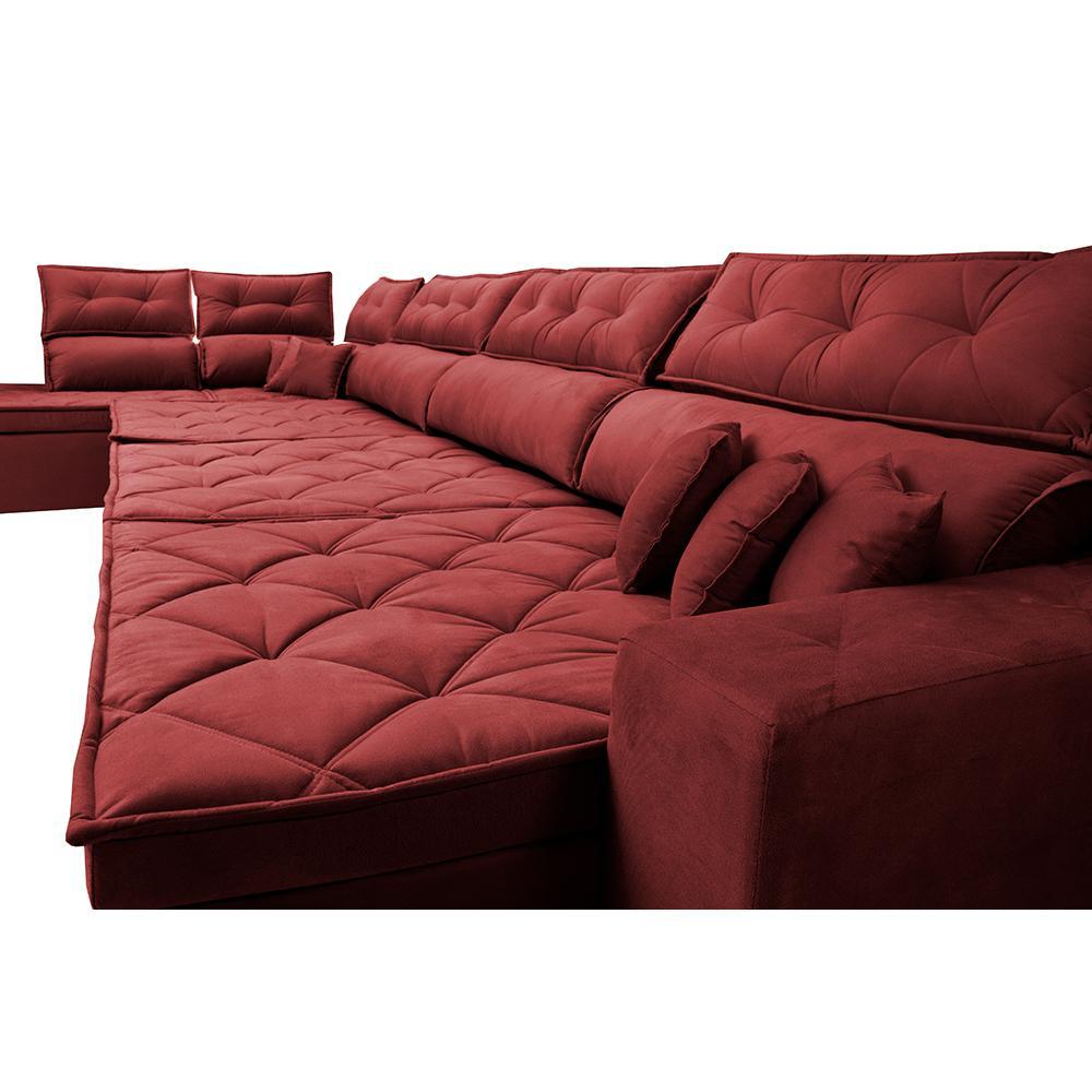 Sofá de Canto 4,80x2,36m Retrátil e Reclinável com Molas Cama inBox Platinum Esquerdo Suede Vermelho - 5