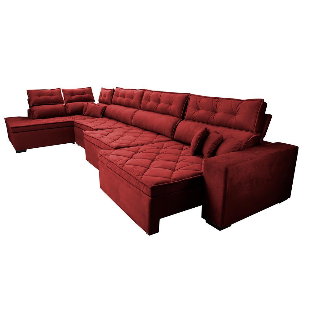 Sofá de Canto 4,80x2,36m Retrátil e Reclinável com Molas Cama inBox Platinum Esquerdo Suede Vermelho - 7