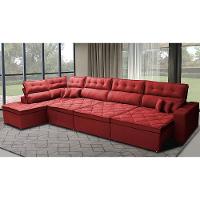Sofá de Canto 4,80x2,36m Retrátil e Reclinável com Molas Cama inBox Platinum Esquerdo Suede Vermelho - 1