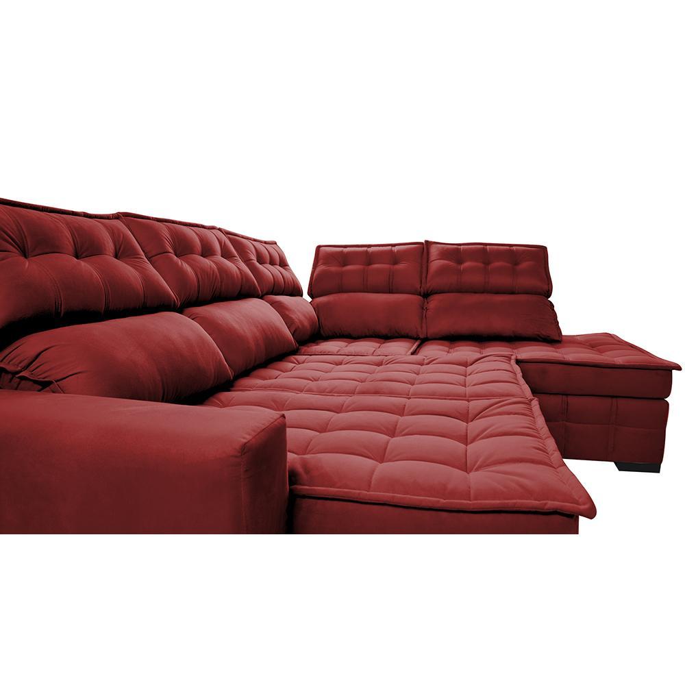 Sofá de Canto Direito 2,65x2,30m Retrátil e Reclinável com Molas Ensacadas Cama inBox Nobre Vermelho - 1