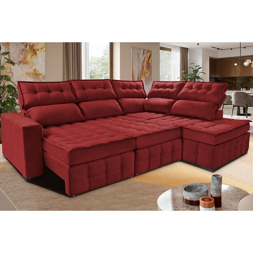 Sofá de Canto Direito 2,65x2,30m Retrátil e Reclinável com Molas Ensacadas Cama inBox Nobre Vermelho - 2