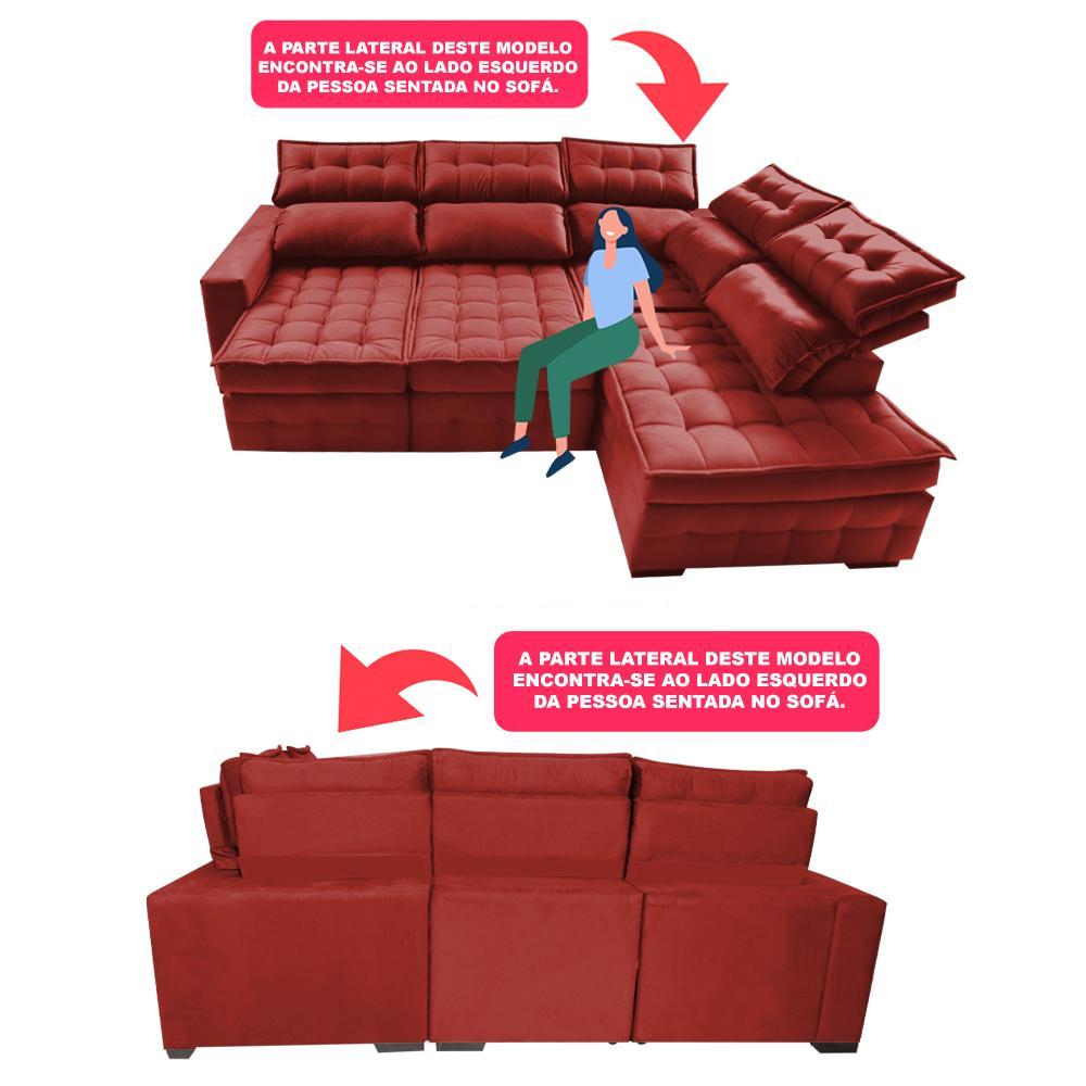 Sofá de Canto Direito 2,65x2,30m Retrátil e Reclinável com Molas Ensacadas Cama inBox Nobre Vermelho - 4