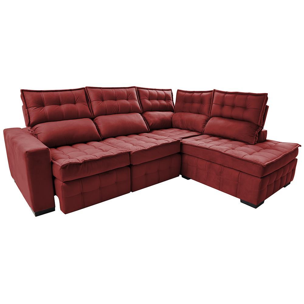 Sofá de Canto Direito 2,65x2,30m Retrátil e Reclinável com Molas Ensacadas Cama inBox Nobre Vermelho - 7