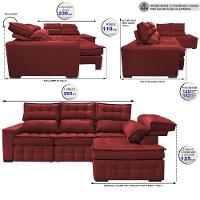 Sofá de Canto Direito 2,65x2,30m Retrátil e Reclinável com Molas Ensacadas Cama inBox Nobre Vermelho - 3