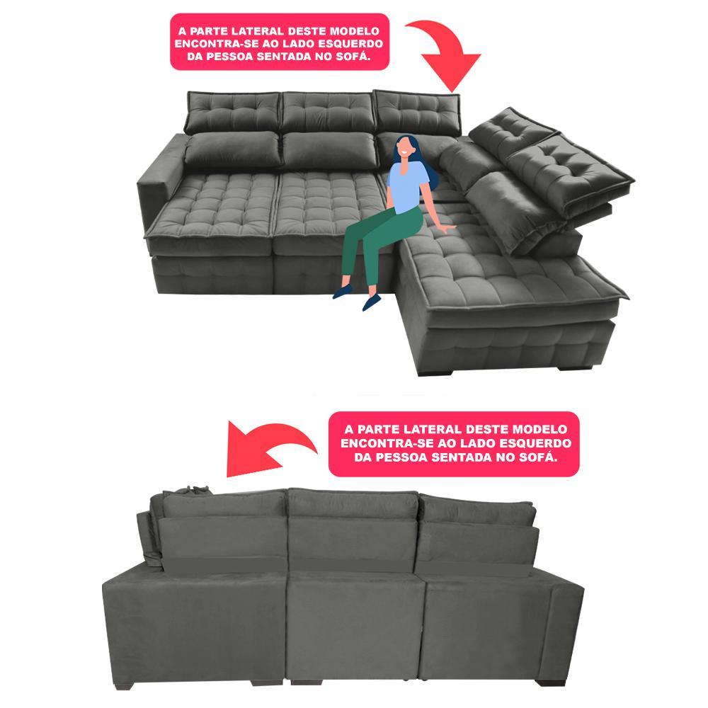 Sofá de Canto Direito 2,65x2,30m Retrátil e Reclinável com Molas Ensacadas Cama inBox Nobre Cinza - 4