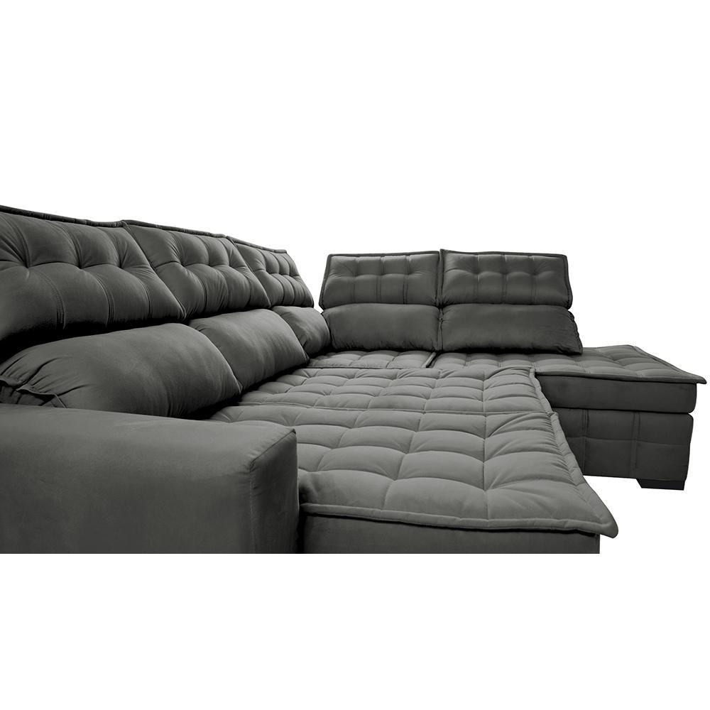 Sofá de Canto Direito 2,65x2,30m Retrátil e Reclinável com Molas Ensacadas Cama inBox Nobre Cinza - 5