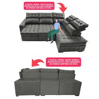 Sofá de Canto Direito 2,65x2,30m Retrátil e Reclinável com Molas Ensacadas Cama inBox Nobre Cinza