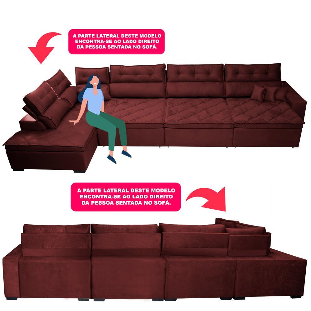 Sofá de Canto 4,80x2,36m Retrátil e Reclinável com Molas Cama inBox Platinum Esquerdo Suede Vinho - 4